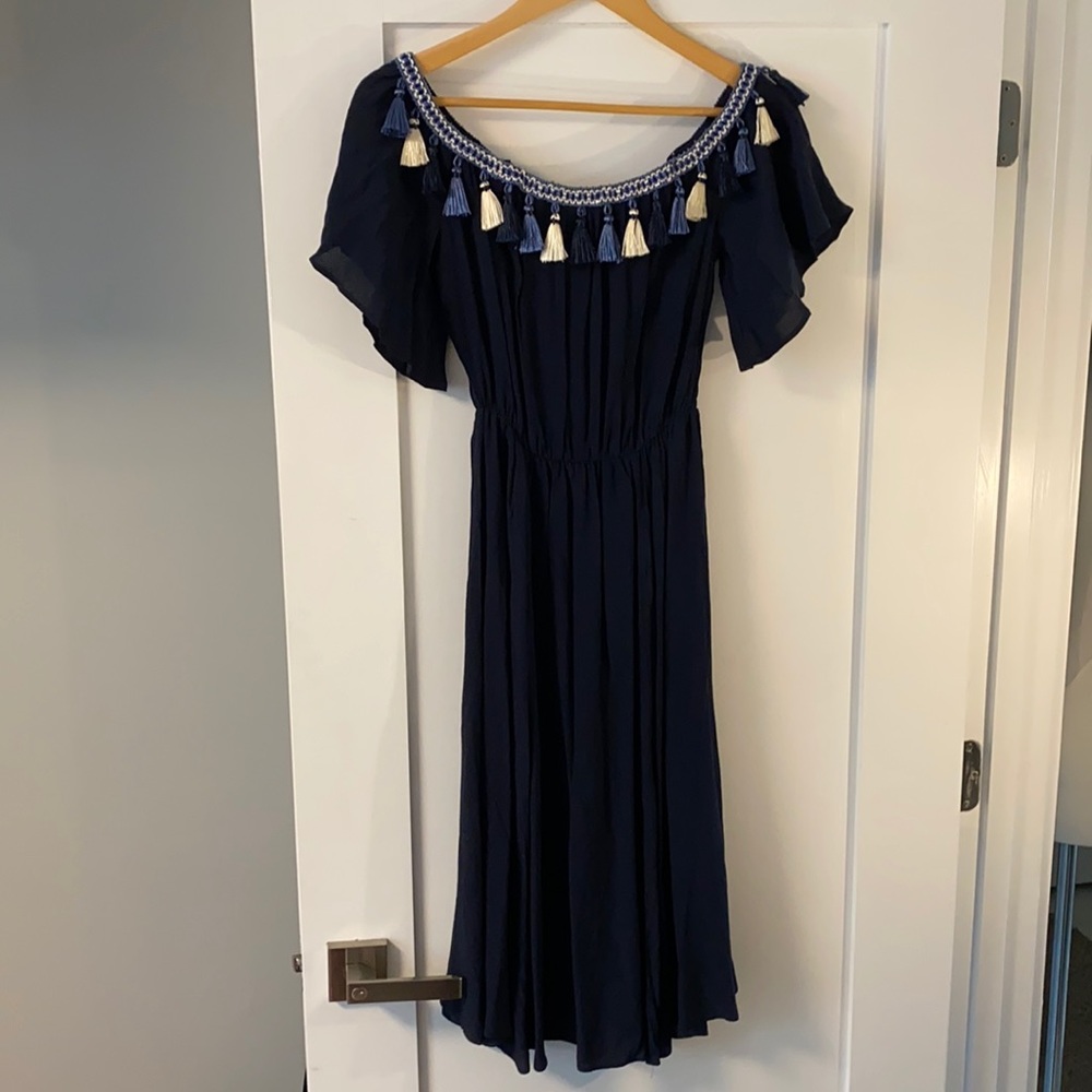 Tularosa navy/black fringe dress